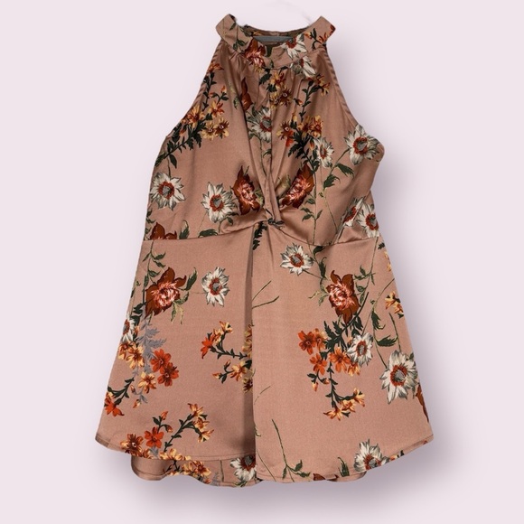 Doe & Rae Pink Floral Satin Halter Top Medium - Picture 1 of 10